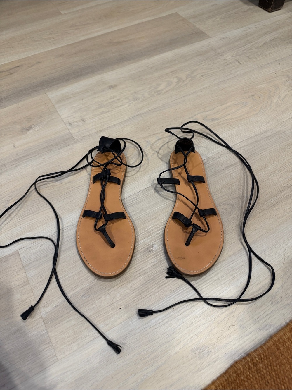 Madewell Tan Leather Sandals with Black Lace-Up Straps